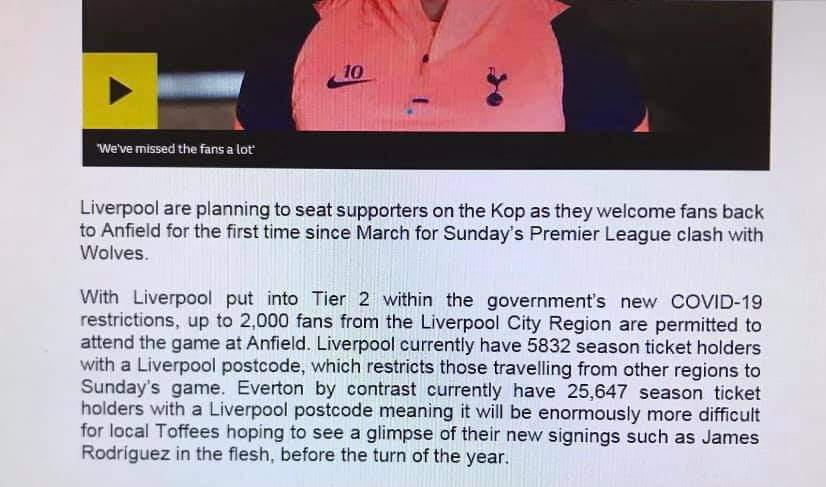 Screenshot of BBC Sports Article