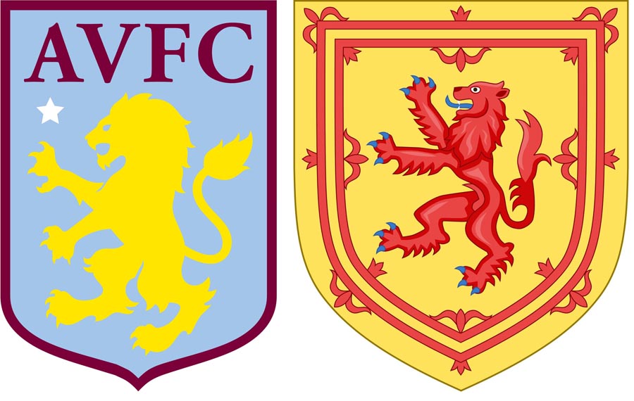 Aston Villa crest and Royal Arms of Scotland